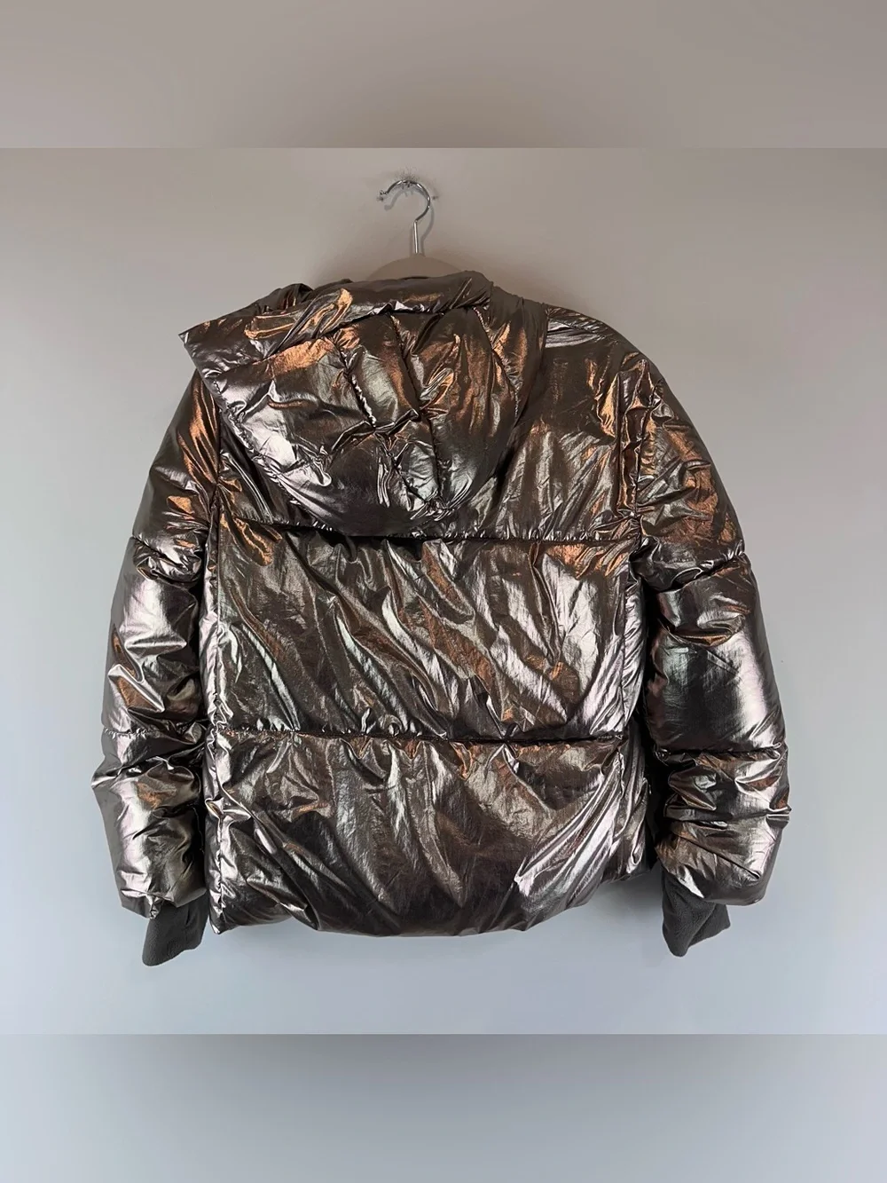 Gap Kid’s Gold Bronze Metallic Nylon Shine Puffer Hooded Winter Jacket Size XL
